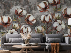 Fototapet-Cotton-Flowers-in-Grey-Tapet-Foto