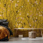 Fototapet-mustard-floral-pattern
