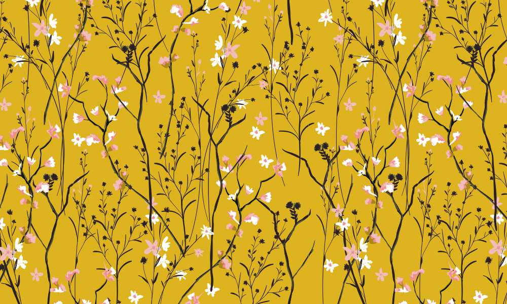 Fototapet-mustard-floral-pattern-tapet-foto