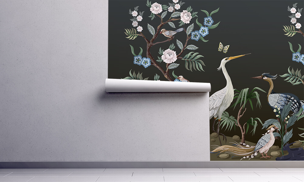 Fototapet-peacock-chinoiserie-in-black