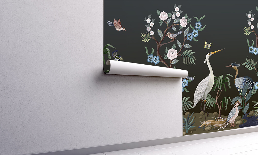 Fototapet-peacock-chinoiserie-in-black