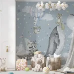 Tapet-Playful-Animals-tapet-copii-tapet-animale-copii-tapet-balena-pesti-tapet-gradinita-tapet-cresa