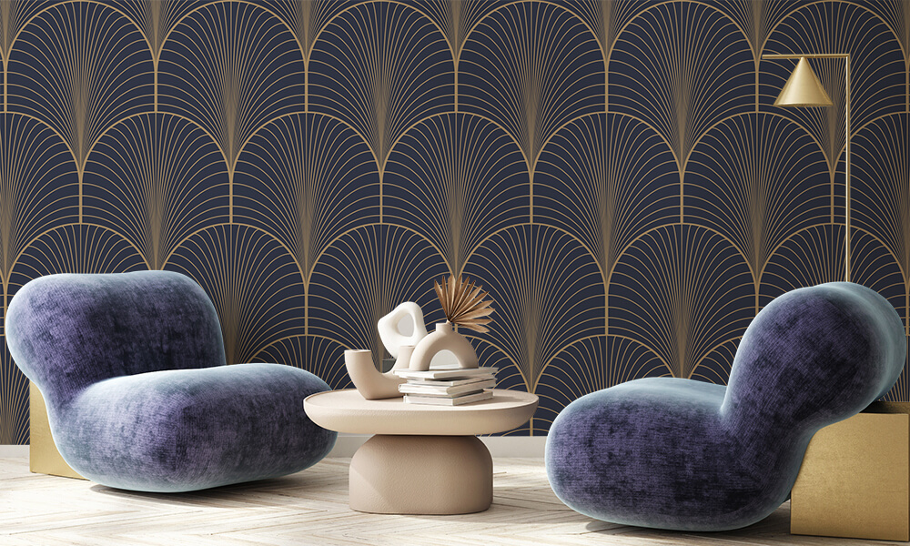Tapet-Tan-Blue-Art-Deco