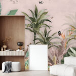 Tapet-Tropical-Forest-Dusty-Pink-tapet-tropical-tapet-baie-tapet-exotic-tapet-frunze-tapet-personalizat-tapet-living