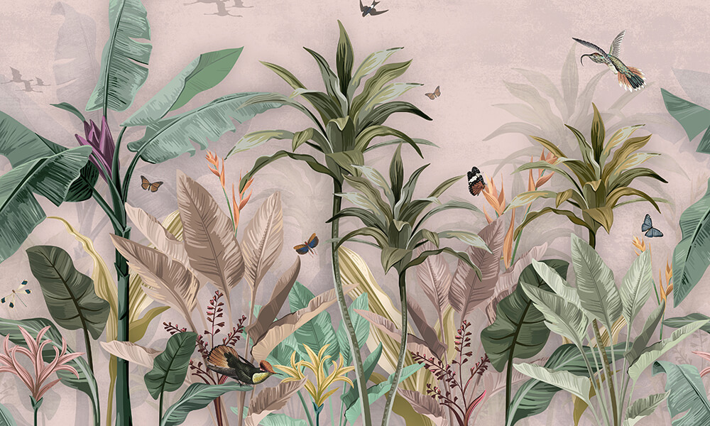 Tapet-Tropical-Forest-Dusty-Pink-tapet-tropical-tapet-baie-tapet-exotic-tapet-frunze-tapet-personalizat-tapet-living