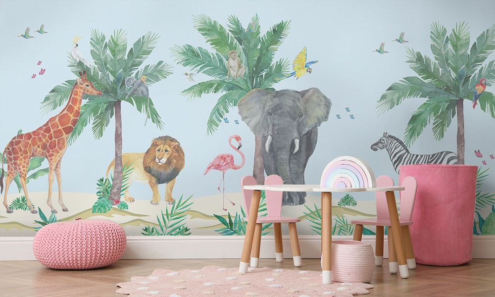 Tapet-Watercolor-Jungle-tapet-personalizat-pentru-copii-jungla