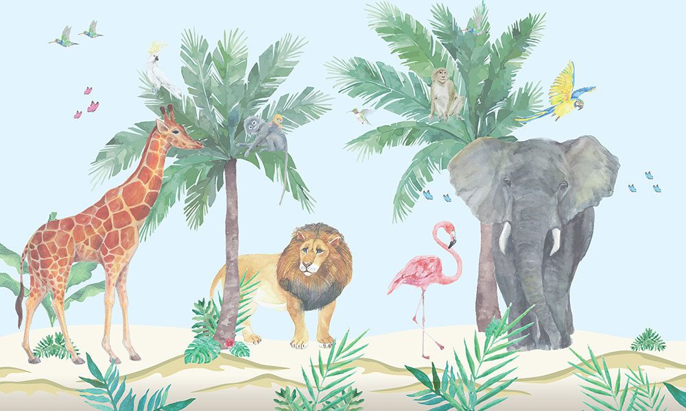Tapet-Watercolor-Jungle-tapet-personalizat-pentru-copii-jungla