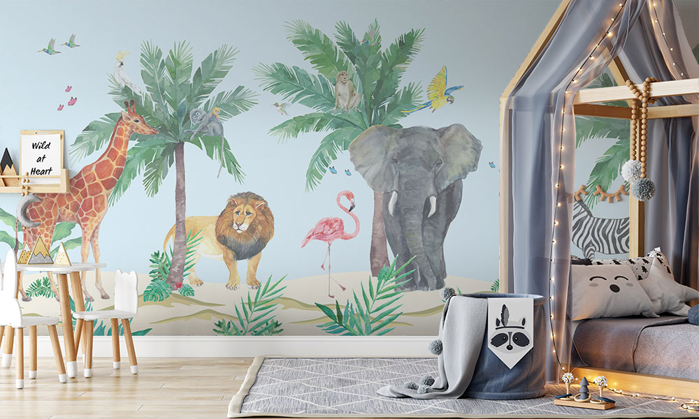 Tapet-Watercolor-Jungle-tapet-personalizat-pentru-copii-jungla