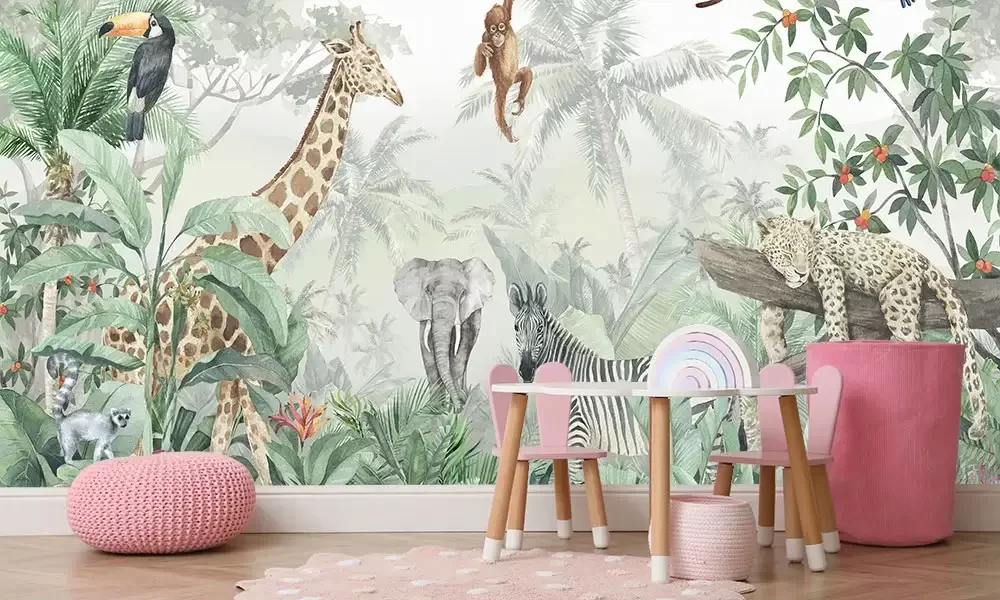 Tapet-Wildlife-fototapet-copii-tapet-jungla-copii-tapet-animale-copii-tapet-copii
