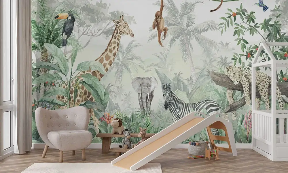 Tapet Wildlife pentru copii, eco-friendly, personalizabil Tapet-Wildlife-fototapet-copii-tapet-jungla-copii-tapet-animale-copii-tapet-copii
