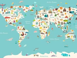 Tapet-Animals-World-Map-Turquoise-tapet-harta-lumii-copii-fototapet-harta-lumii-copii-tapet-copii-harta-lumii-tapet-personalizat-tapet-ecologic