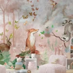 Tapet-Magic-Forest-tapet-copii-tapet-camera-fete-tapet-gradinita-tapet-cresa-fototapet-copii-tapet-animale-copii