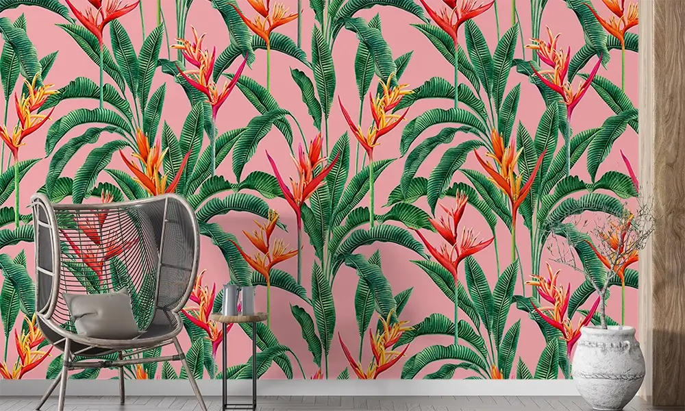 Tapet-Bird-of-Paradise-tapet-tropical-tapet-exotic-tapet-frunze-tropicale-tapet-floral-fototapet-tropical-tapet-la-comanda-tapet-personalizat