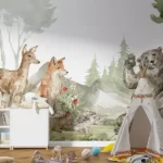 Tapet-Forest-Animals-in-Watercolor-tapet-copii-animale-tapet-cu-animale-tapet-animale-copii-tapet-copii-tapet-ecologic-tapet-camera-copii