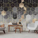 Tapet-Geometric-Hexagons-Grey-tapet-geometric-tapet-forme-geometrice-tapet-figuri-geometrice-tapet-birou-fototapet-birou