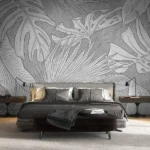 Tapet-Grey-Monstera-tapet-frunze-fototapet-frunze-tapet-monstera-tapet-cu-frunze-tapet-dormitor-tapet-gri-tapet-living