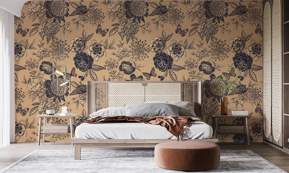 Tapet-Floral-Spring-Sepia-and-Black-tapet-floral-tapet-flori-tapet-cu-flori-tapet-dormitor-cu-flori-fototapet-floral-tapete-florale-personalizat