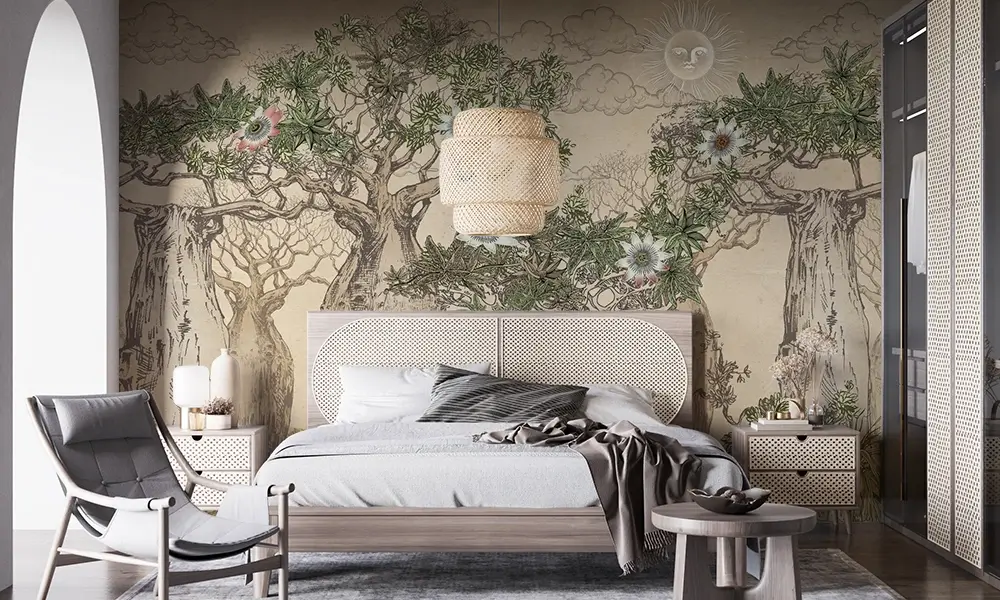 Tapet-Wild-Oasis-tapet-copaci-fototapet-copaci-tapet-living-tapet-vintage-tapet-birou-tapet-personalizat