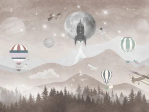 Tapet-Moon-Journey-Beige-tapet-cu-avioane-astronaut-si-planete-pentru-baieti (2)