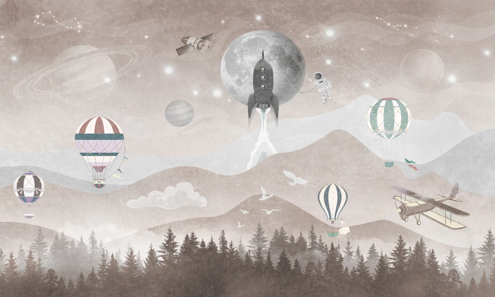 Tapet-Moon-Journey-Beige-tapet-cu-avioane-astronaut-si-planete-pentru-baieti (2)