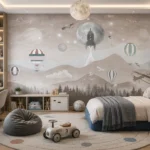 Tapet-Moon-Journey-Beige-tapet-cu-avioane-astronaut-si-planete-pentru-baieti (3)