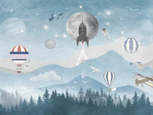 Tapet-Moon-Journey-tapet-cu-avioane-astronaut-si-planete-pentru-baieti